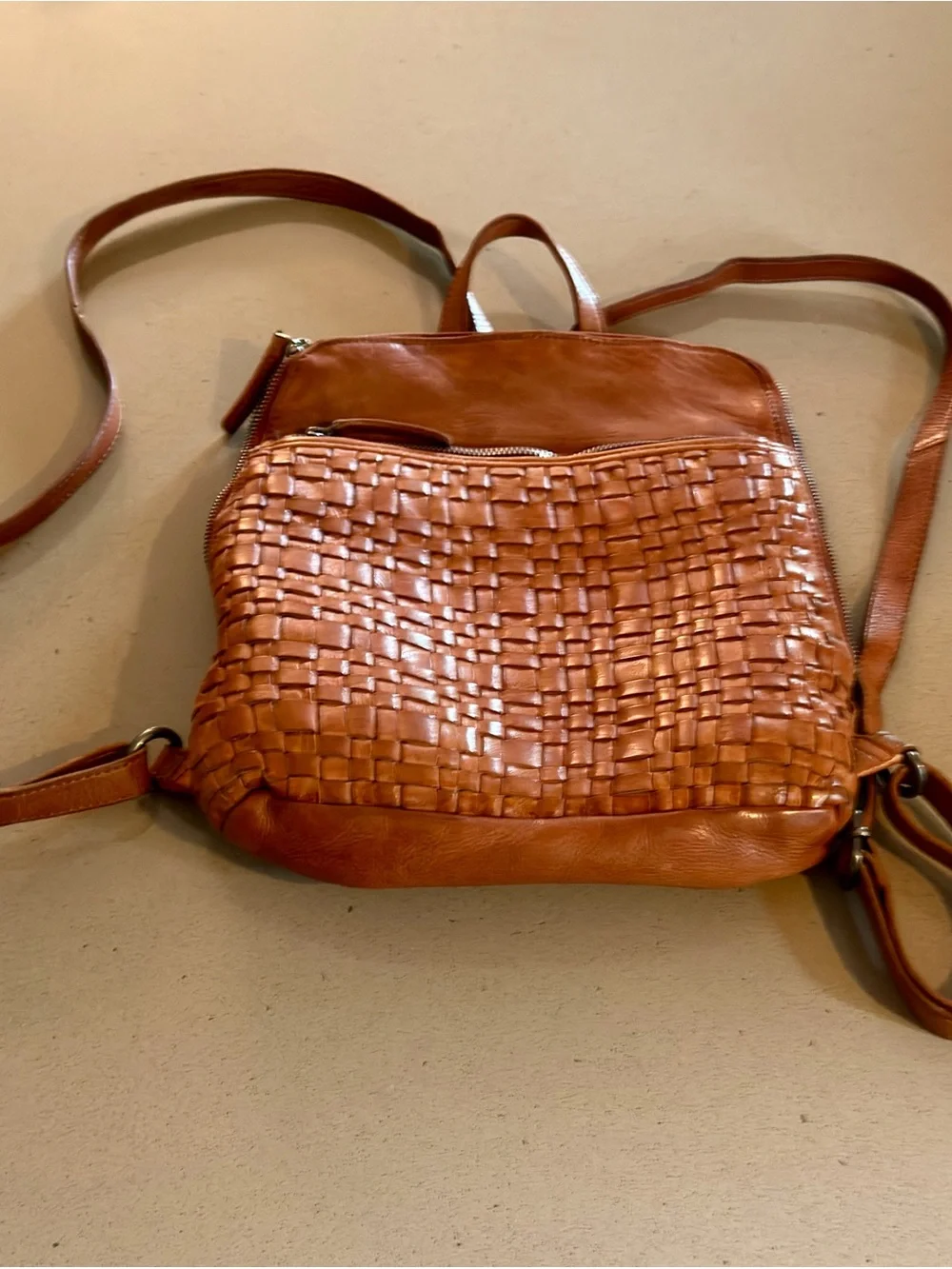 Woven Leather Backpack in Tan - Classic Everyday Carry